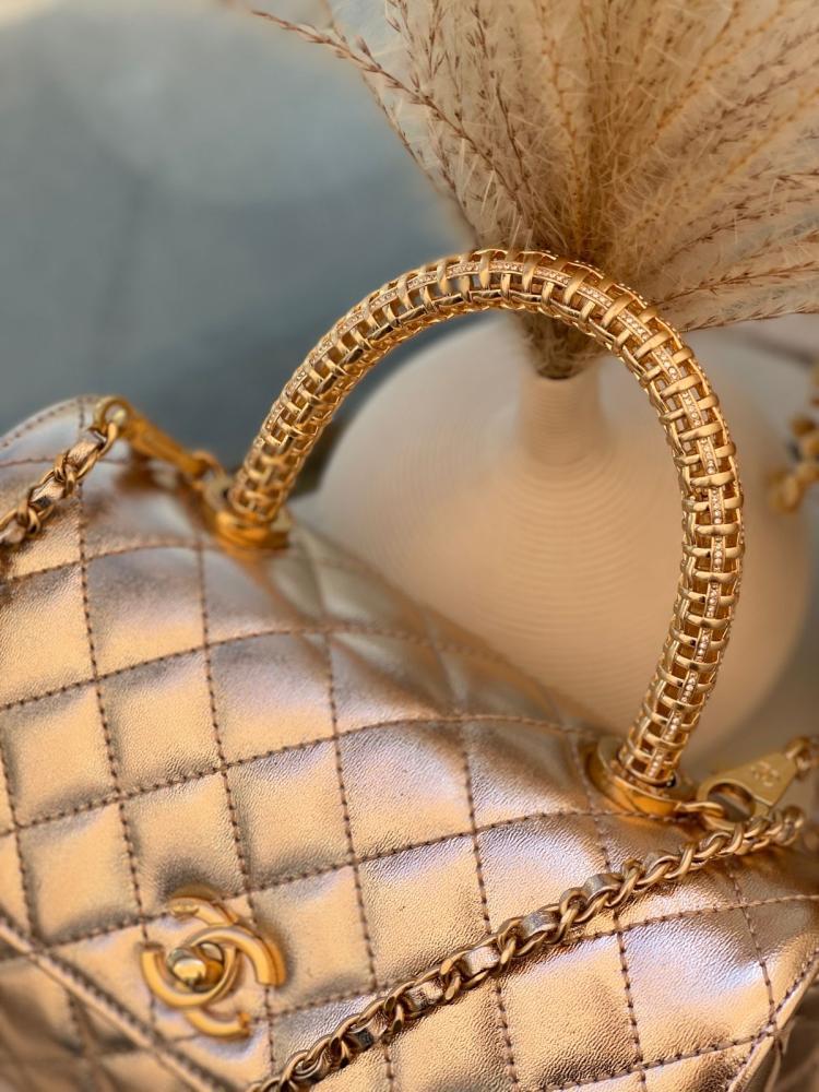 Chanel Metallic Quilted Top Handle Flap Bag