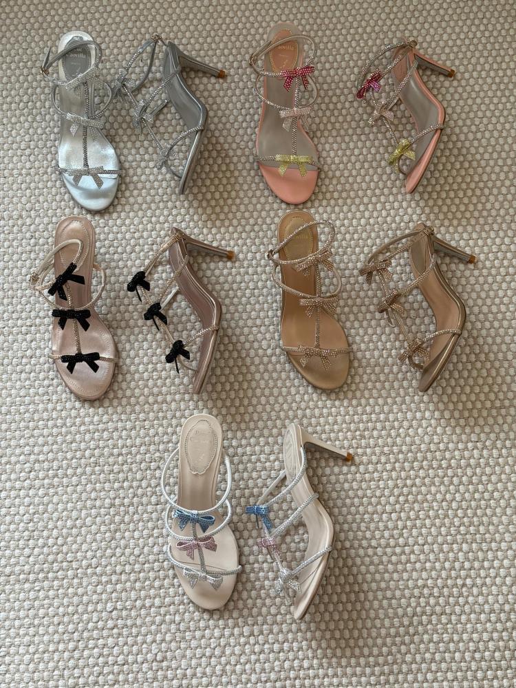 Rene Caovilla Crystal Bow Ankle Strap Sandals