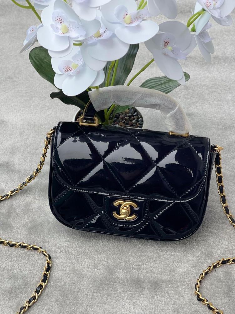 Chanel Mini Top Handle Flap Bag Patent Leather