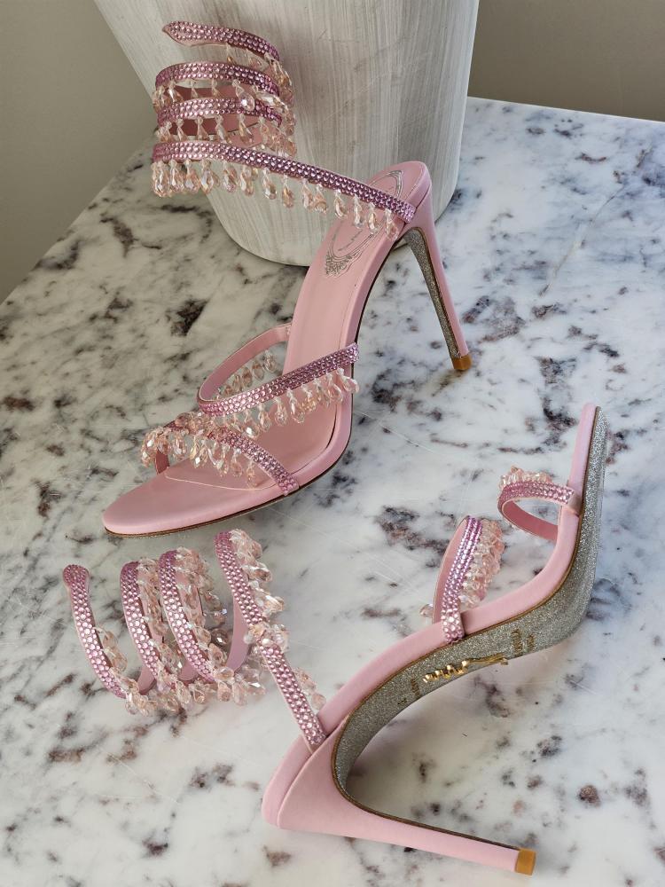 Rene Caovilla Pink Crystal Spiral Sandals