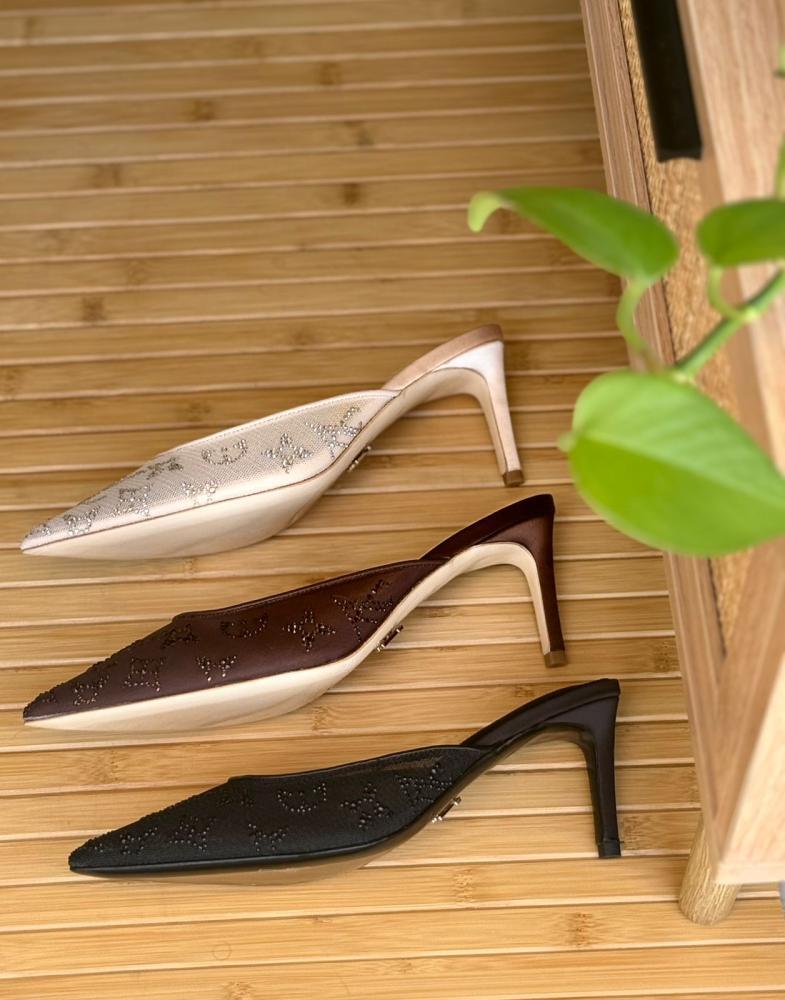 Louis Vuitton Monogram Rhinestone Heel Mules