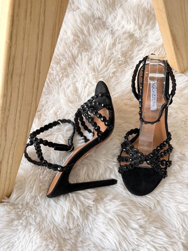Aquazzura Crystal Embellished Ankle Strap Heels – 13 Colors