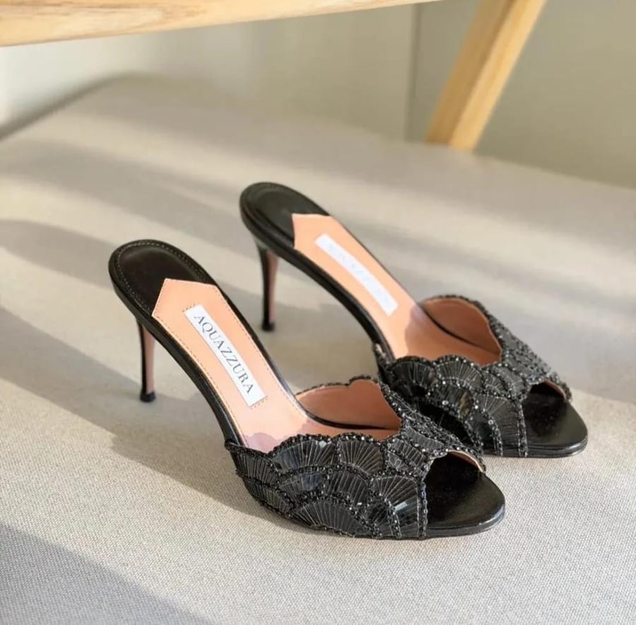 Aquazzura Crystal Scallop Mule Heels