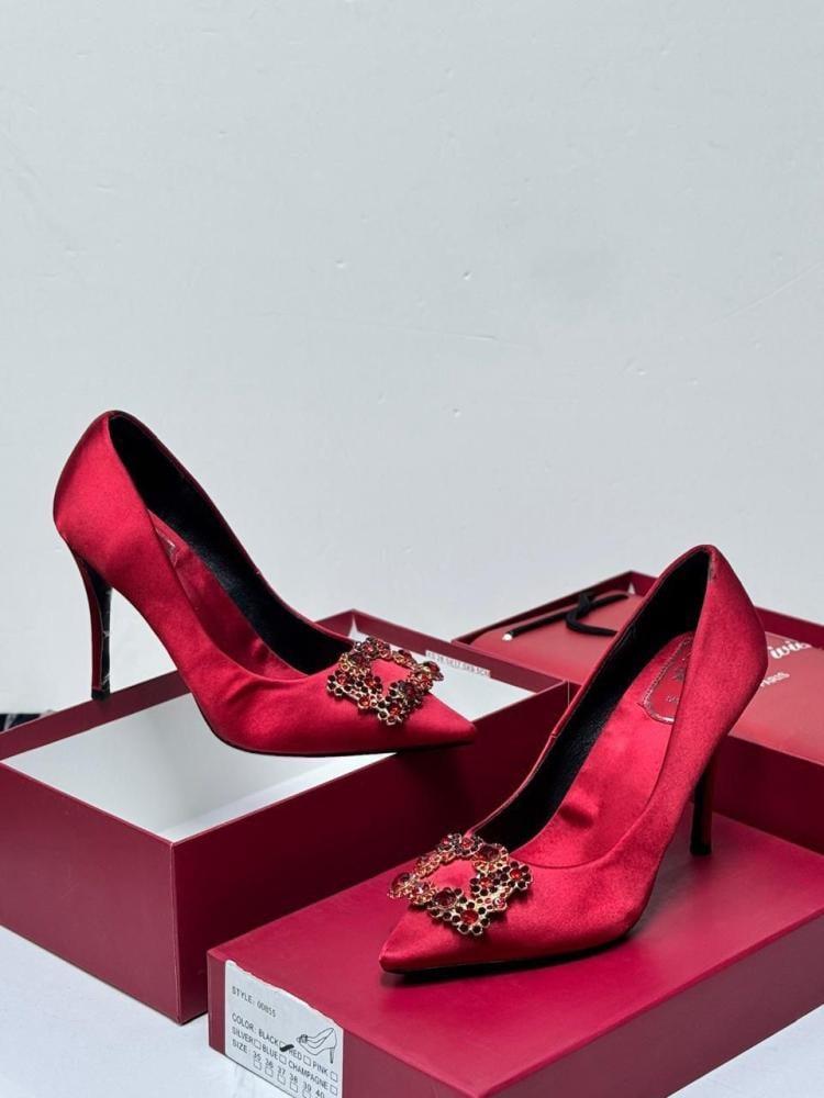 Roger Vivier Satin Crystal Buckle Pumps
