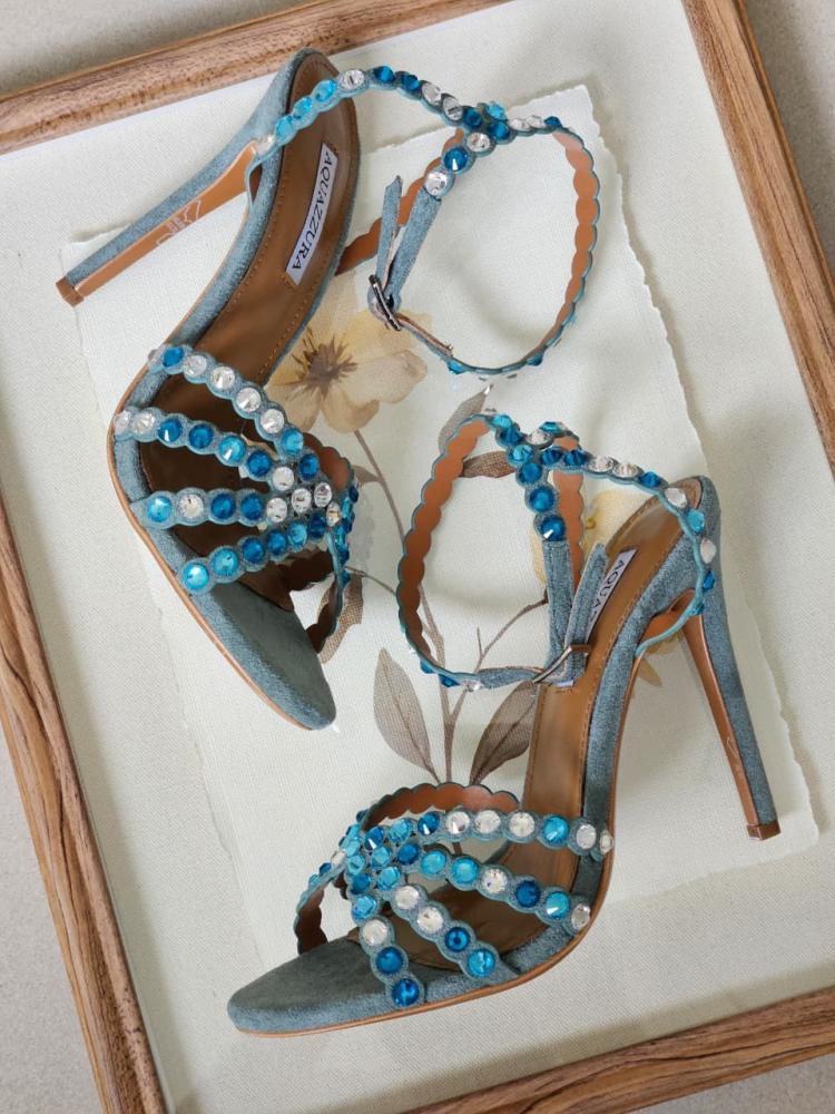 Aquazzura Crystal Embellished Ankle Strap Heels – Aqua Blue