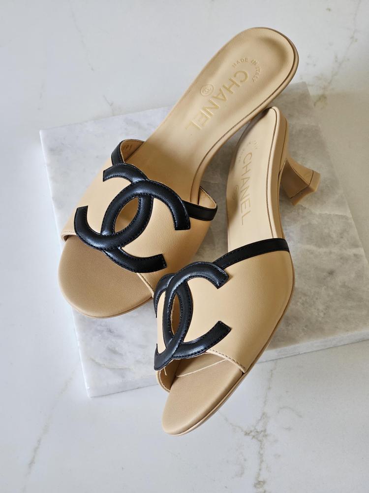Chanel CC Open Toe Heeled Sandals
