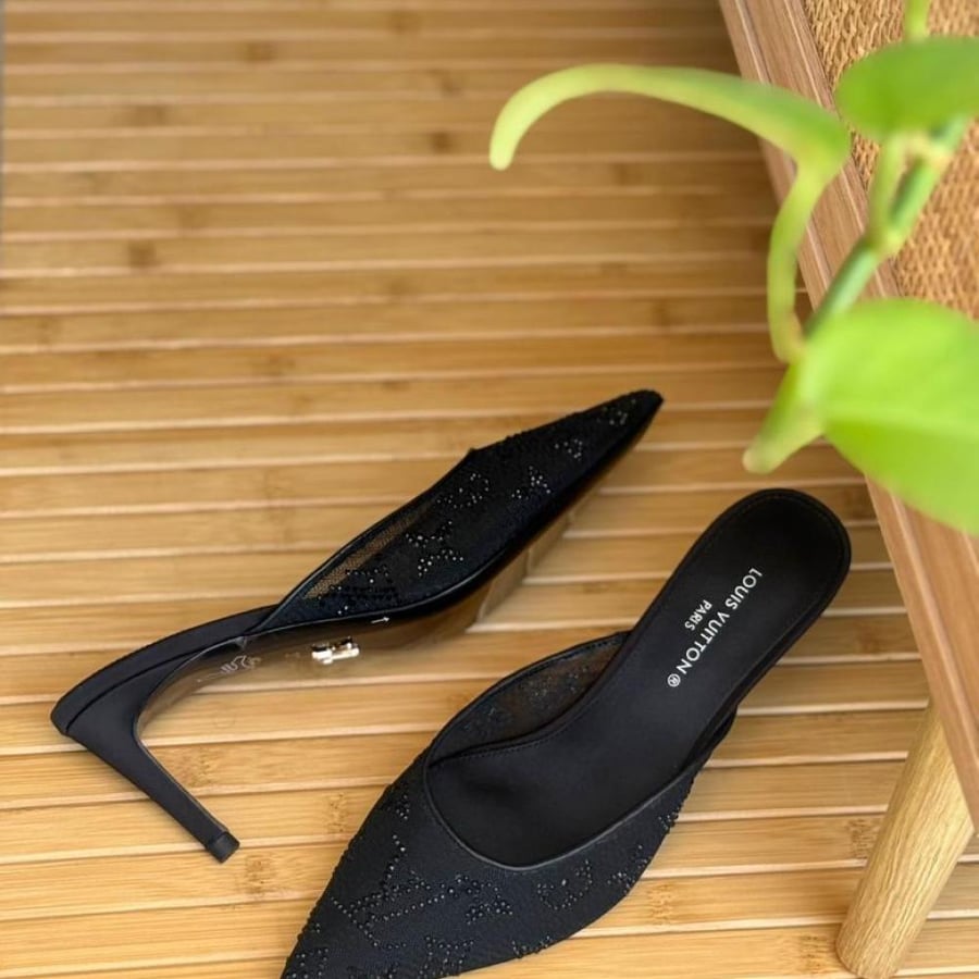 Louis Vuitton Monogram Rhinestone Heel Mules