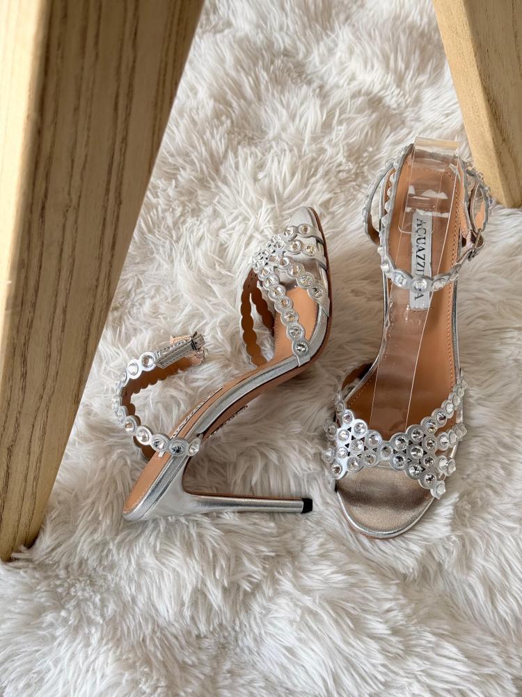 Aquazzura Crystal Embellished Ankle Strap Heels – 13 Colors