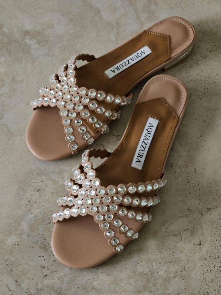 Aquazzura Crystal Embellished Flat Sandals