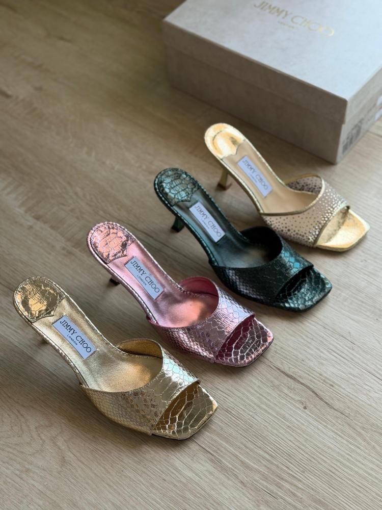 Jimmy Choo Metallic Snake Effect Mule Heels