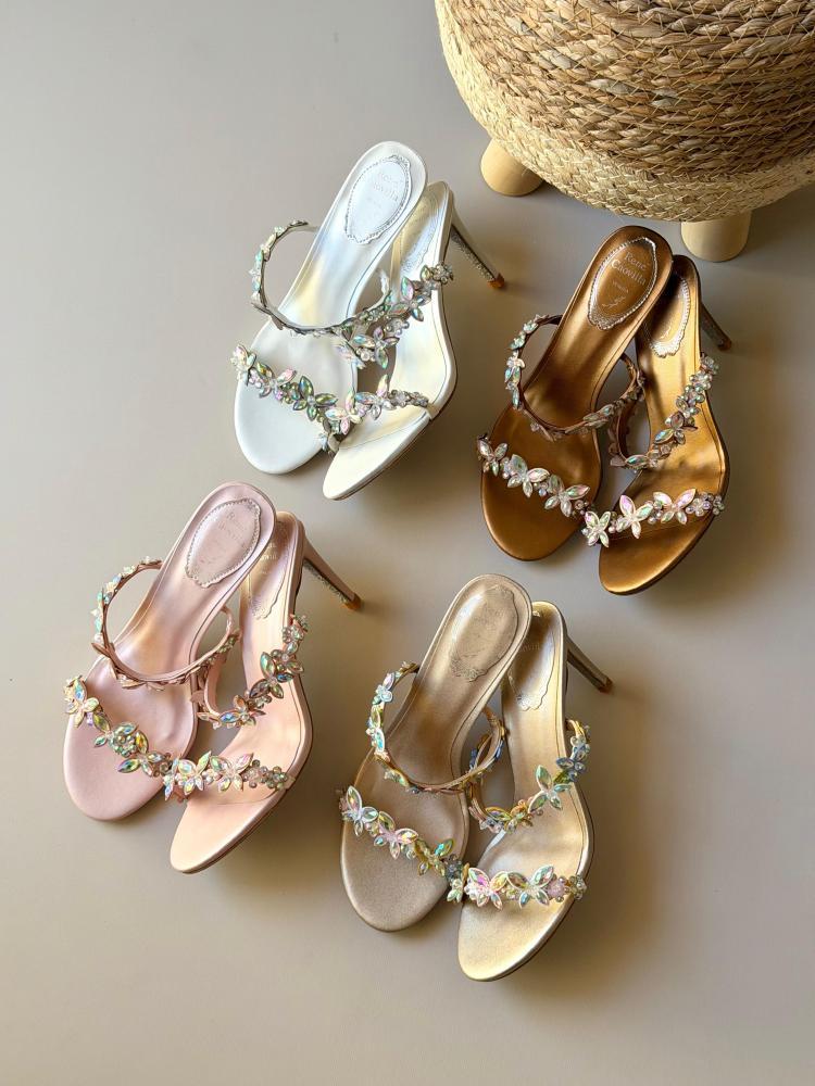 Rene Caovilla Crystal Butterfly Strap Heels