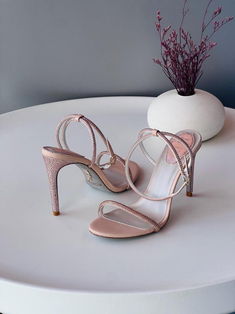 Rene Caovilla Pink Crystal Ankle Strap Sandals