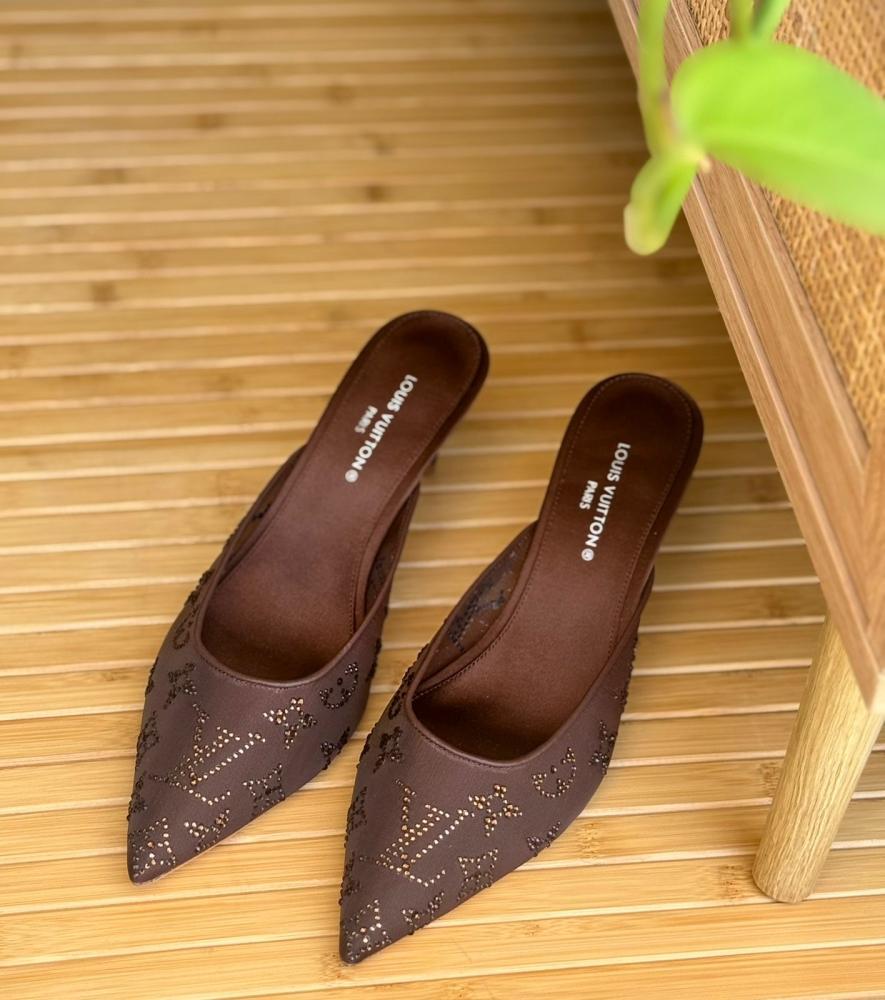Louis Vuitton Monogram Rhinestone Heel Mules
