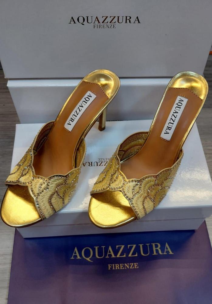 Aquazzura Embellished Gold Mule Heels