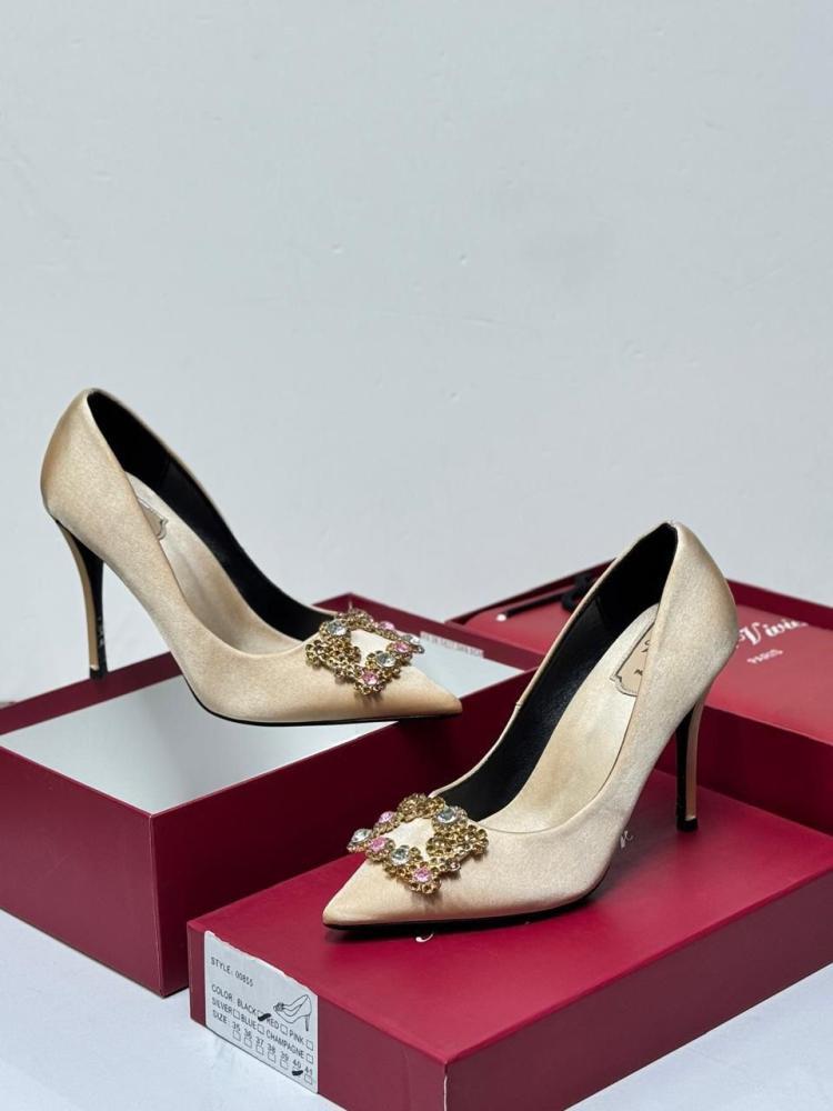 Roger Vivier Satin Crystal Buckle Pumps