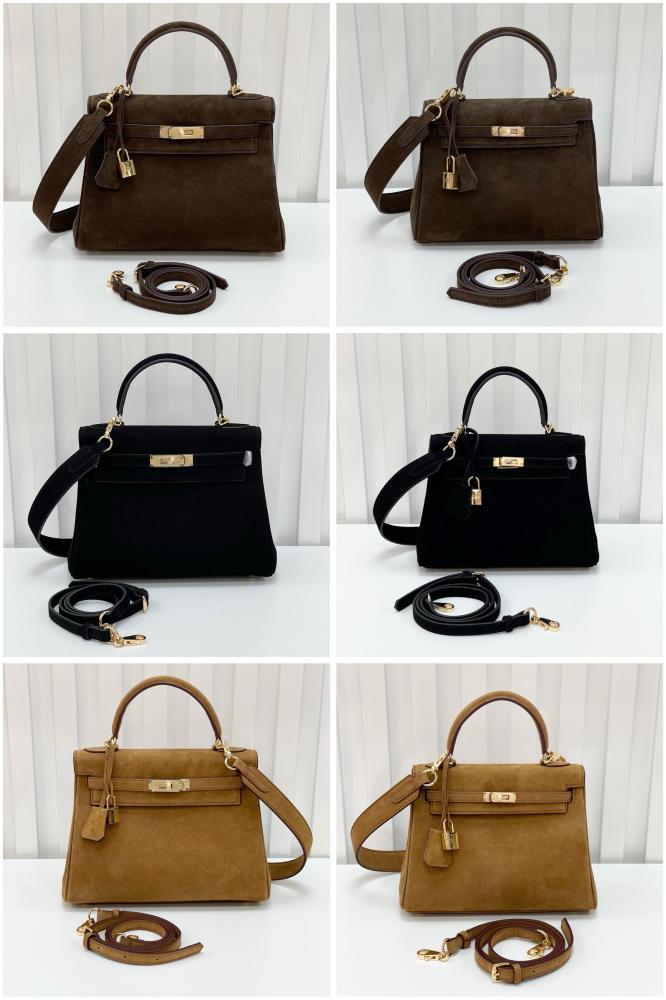 HERMES Kelly Suede Bag