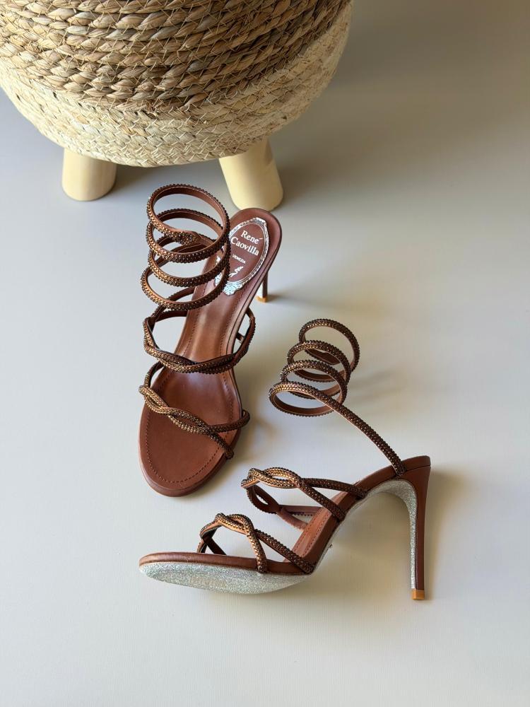 Rene Caovilla Crystal Spiral Strap Heels