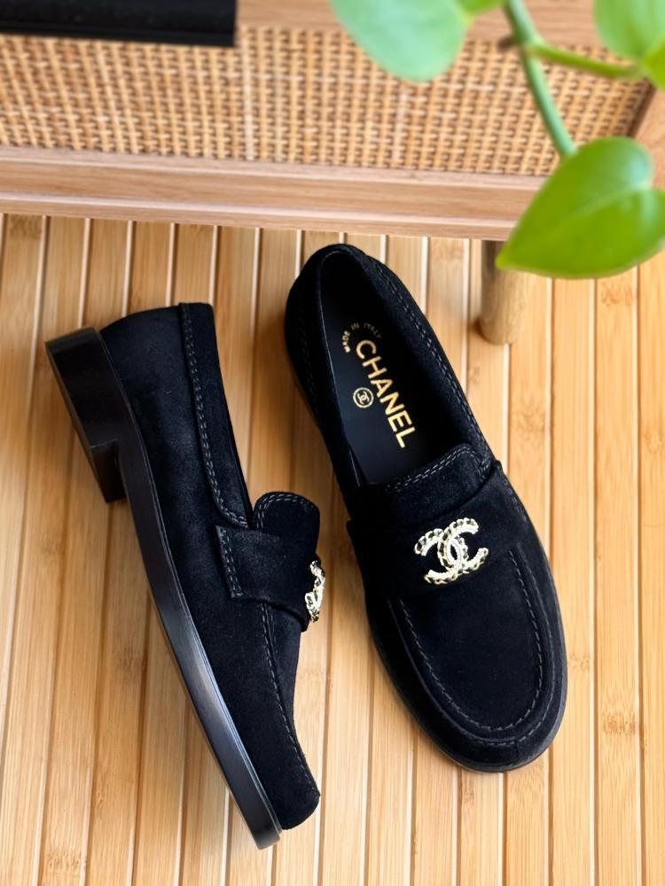 Chanel CC Suede Loafers