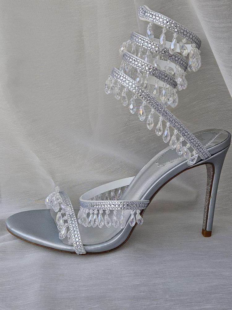 Rene Caovilla Silver Crystal Spiral Sandals