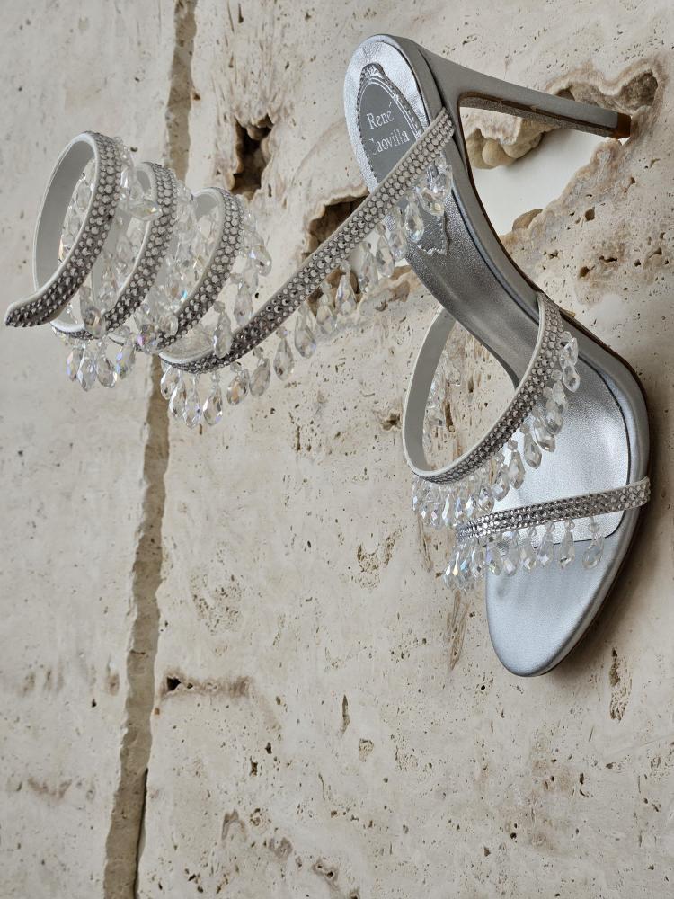 Rene Caovilla Silver Crystal Spiral Sandals