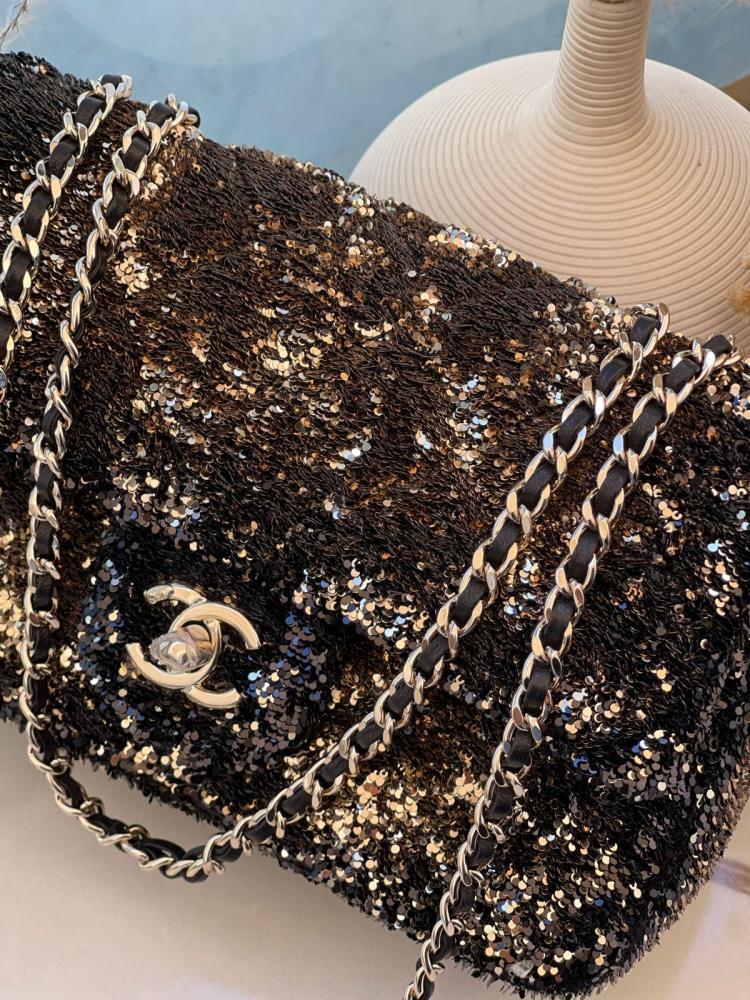 Chanel Silver Sequin Flap Bag