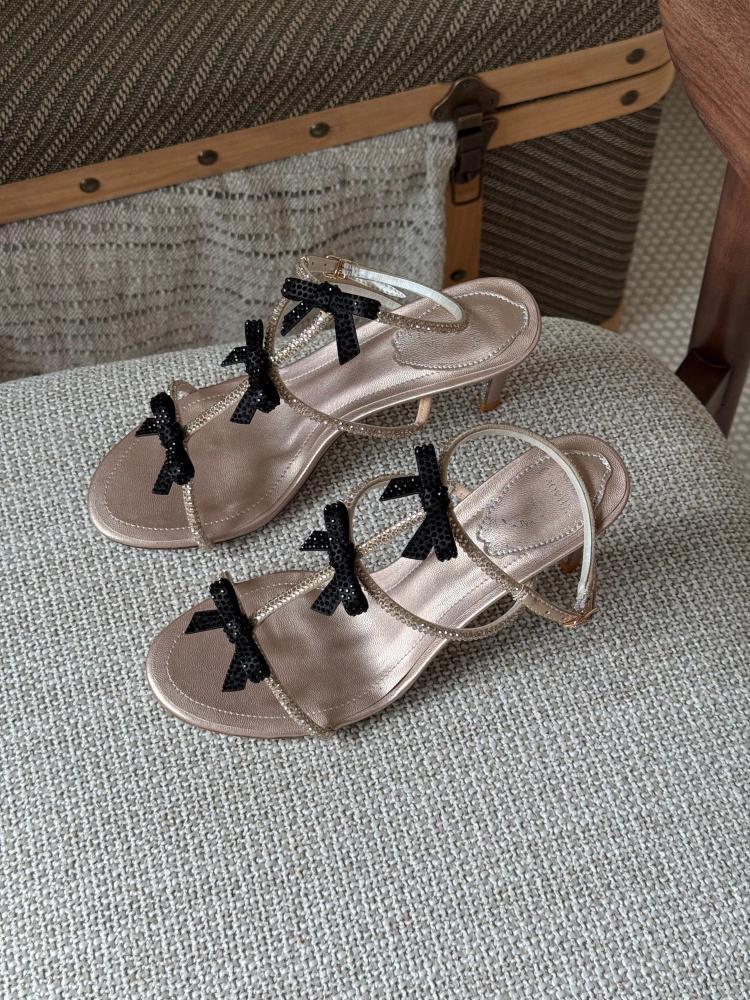 Rene Caovilla Crystal Bow Ankle Strap Sandals