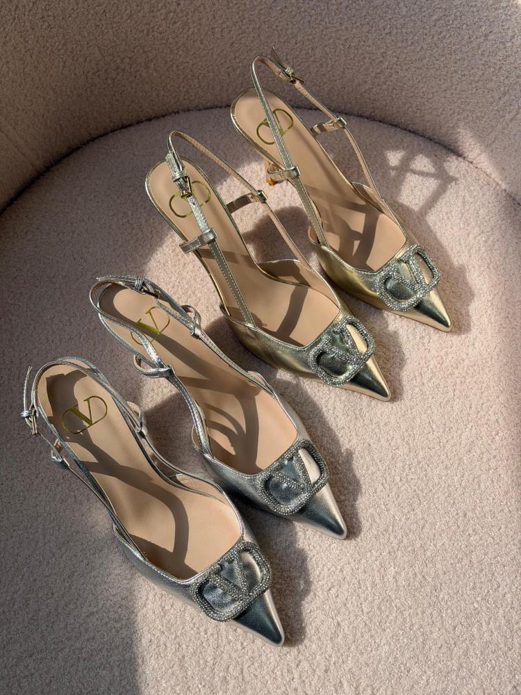 Valentino VLogo Crystal Slingback Heels