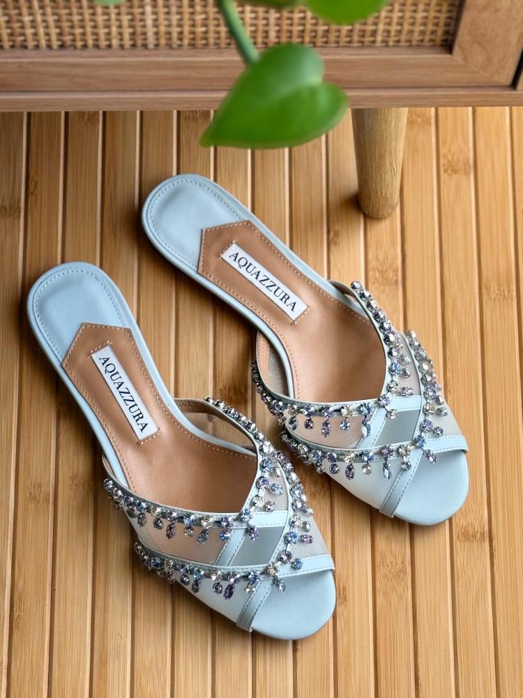 Aquazzura Crystal Embellished Slide Sandals – 5 Colors