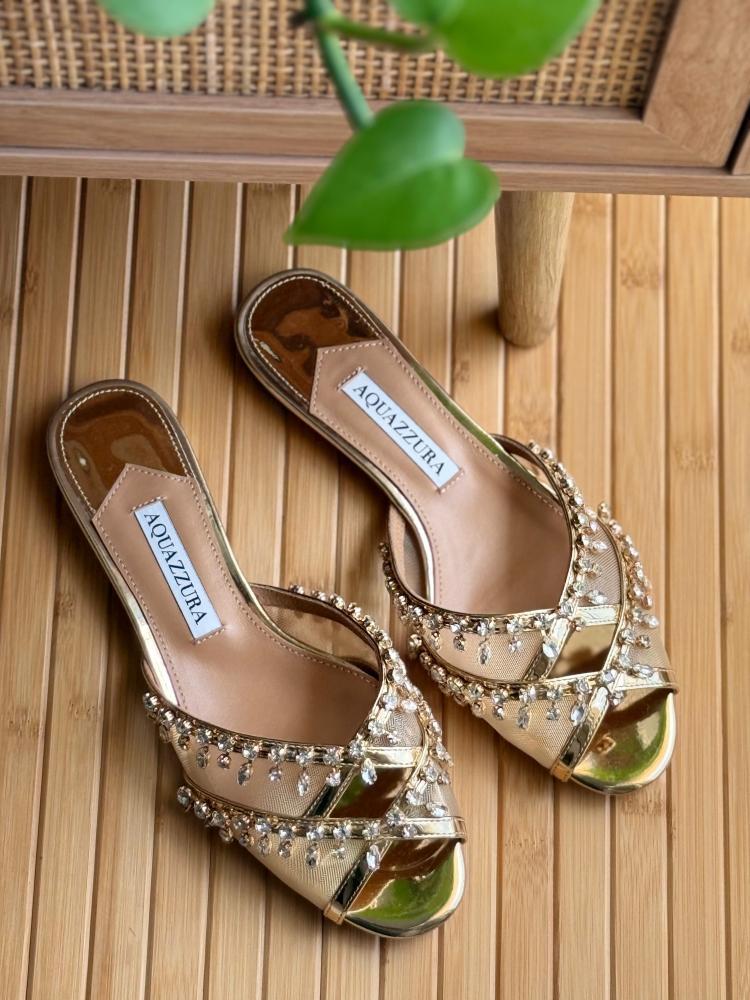 Aquazzura Crystal Embellished Slide Sandals – 5 Colors