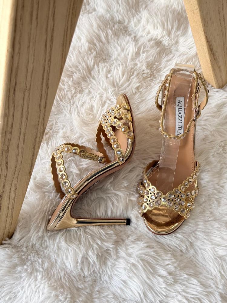 Aquazzura Crystal Embellished Ankle Strap Heels – 13 Colors