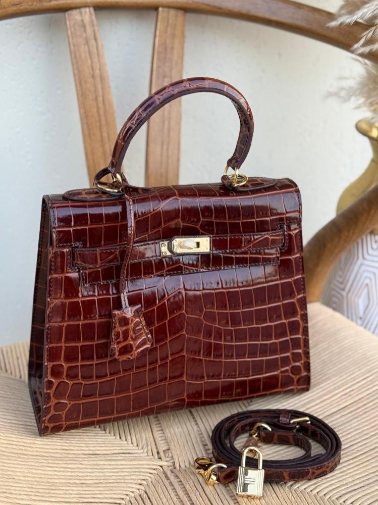 Hermes Crocodile Embossed Top Handle Bag 25cm