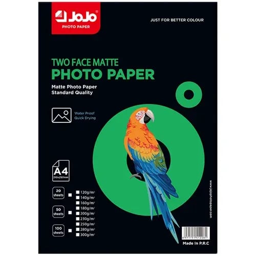 ورق تصوير لامع وجهين JoJo – A4 – وزن 230 جم – شدة 50 ورقة – DOUBLE SIDE GLOSSY – NJ200