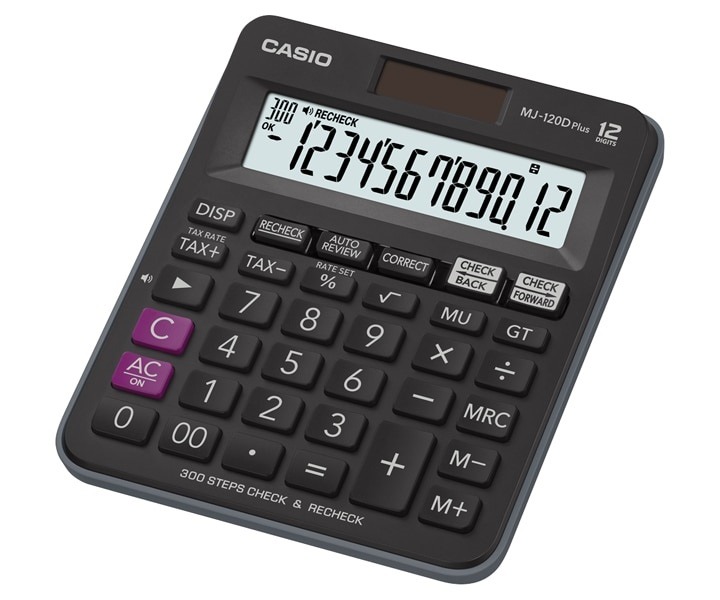 آلة حاسبة كاسيو CASIO MJ‑120D PLUS – شاشة كبيرة – لون أسود