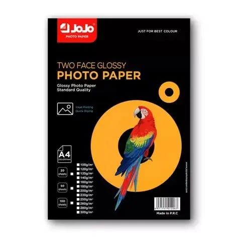ورق تصوير لامع وجهين JoJo – A4 – وزن 300 جم – شدة 50 ورقة – DOUBLE SIDE GLOSSY – NJ200