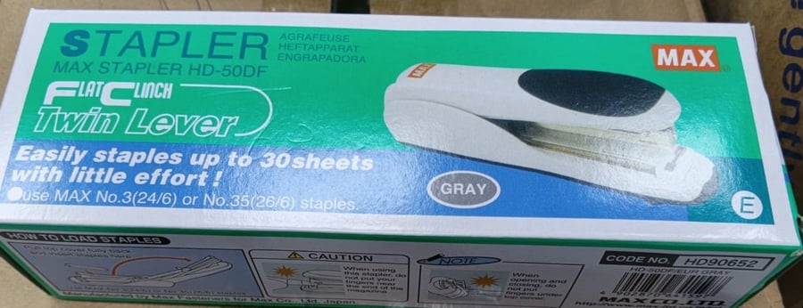 دباسة مكتبية MAX HD‑50DF – Flat Clinch Twin Lever – رمادي – تدبيس حتى 30 ورقة