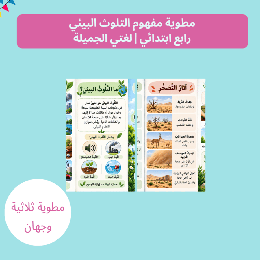 مطوية مفهوم التلوث البيئي رابع ابتدائي | لغتي الجميلة الترم (1)