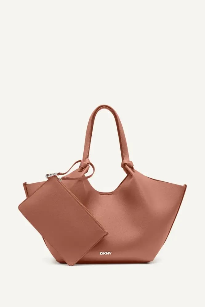 حقيبة يد نسائية DKNY جلد فاخر حجم Larg – تصميم هوبو مع محفظة مرفقة (عدة ألوان)