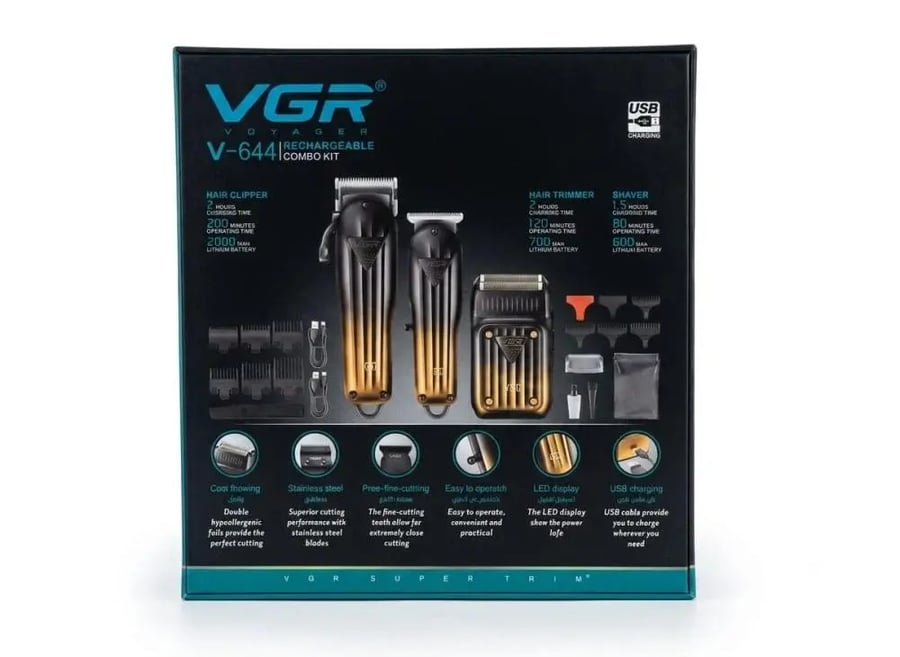 ماكينة حلاقة VGR - V-644 مجموعة العناية للرجال 3*1 ماكينة قص وتشذيب وحلاقة Foil Shaver