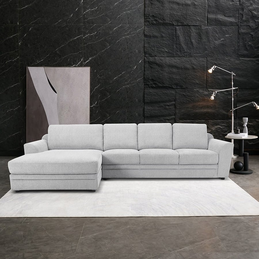 Modern polyester corner sofa – "L-Shape" design in elegant light gray color