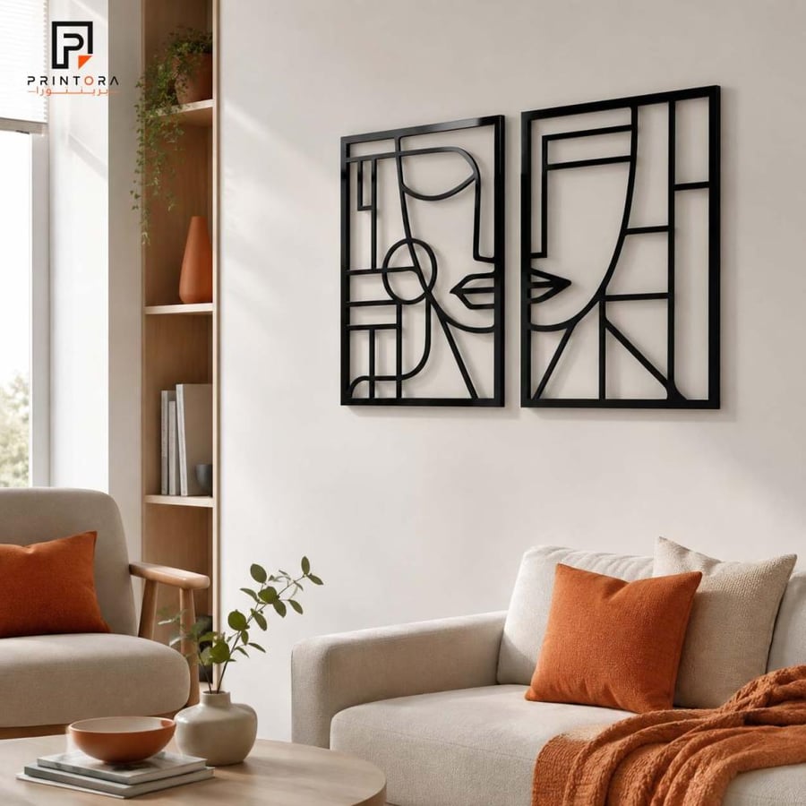 تفاصيل تصميم لوحة أكريليك مودرن ثنائية باللون الأسود