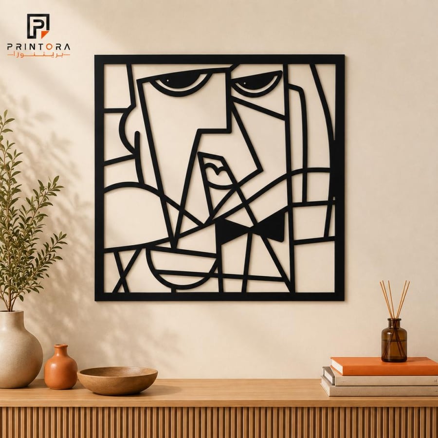 لوحة أكريليك سوداء بتصميم وجه تجريدي هندسي