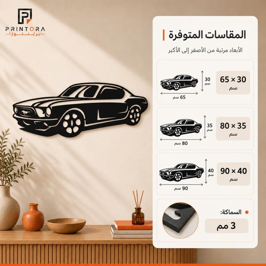 المقاسات المتوفرة للوحة سيارة موستنق