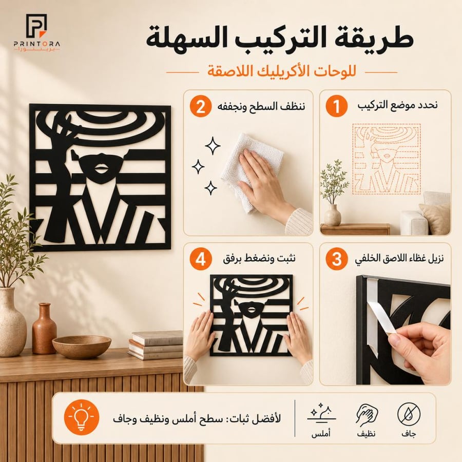 طريقة تركيب لوحة المرأة بالقبعة باللاصق