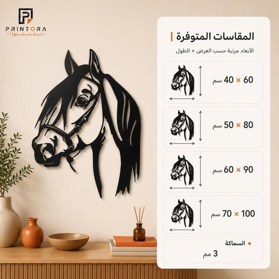 مقاسات لوحة وجه الحصان الأكريليك السوداء