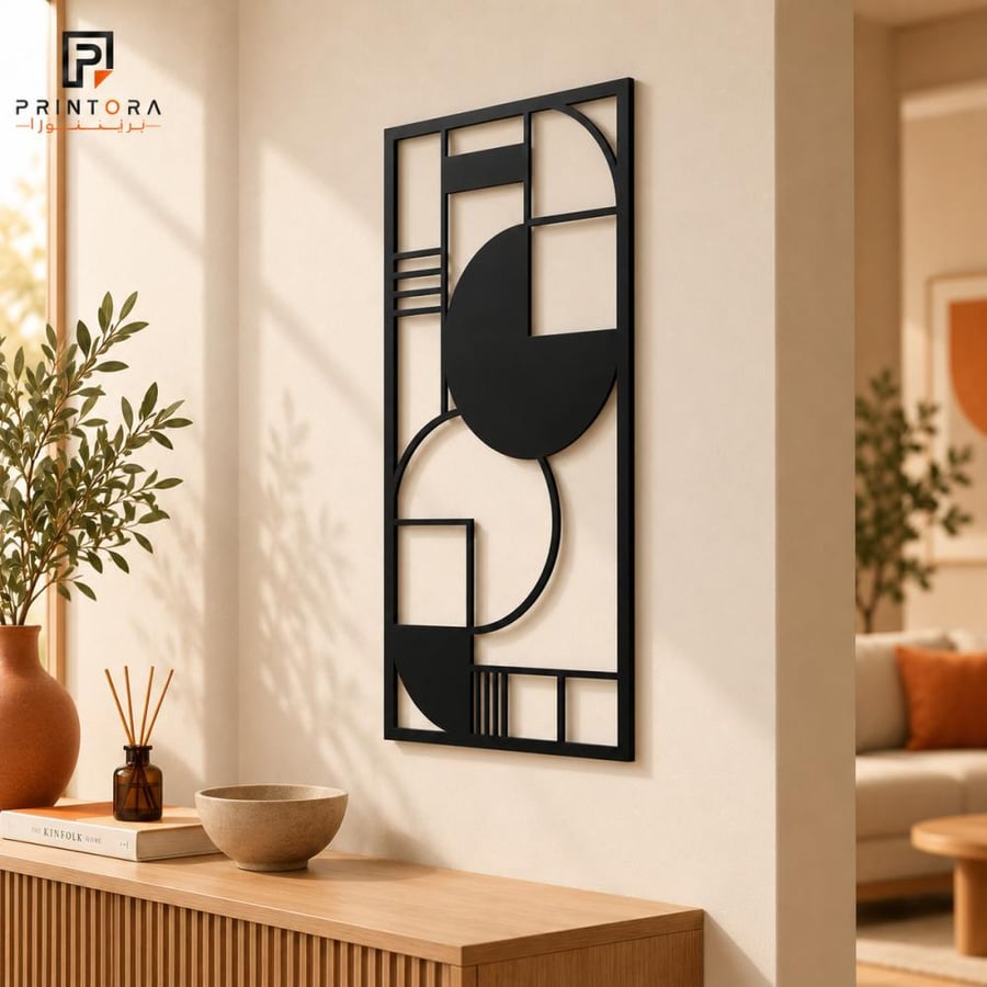 لوحة أكريليك هندسية سوداء من زاوية جانبية