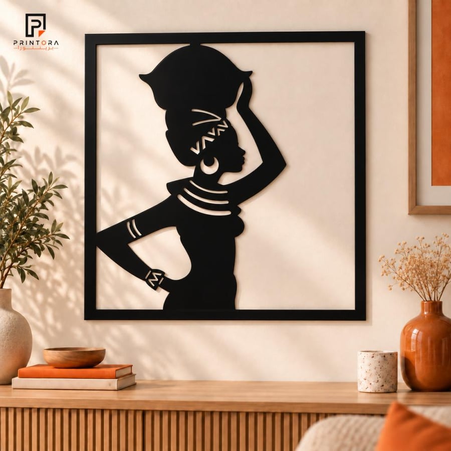 لوحة أكريليك سوداء بتصميم امرأة أفريقية