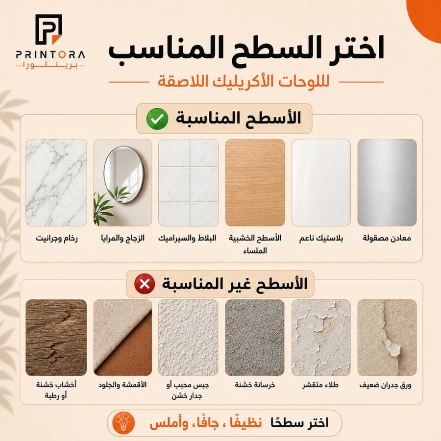 الأسطح المناسبة لتركيب لوحة أكريليك لاصقة