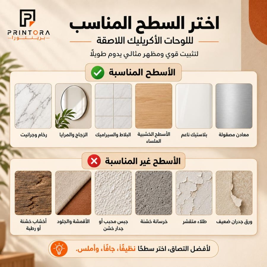 الأسطح المناسبة للوحات الأكريليك اللاصقة
