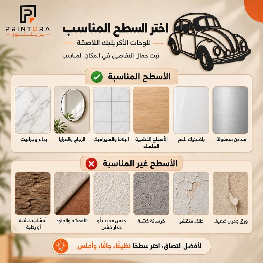 الأسطح المناسبة للوحات الأكريليك اللاصقة