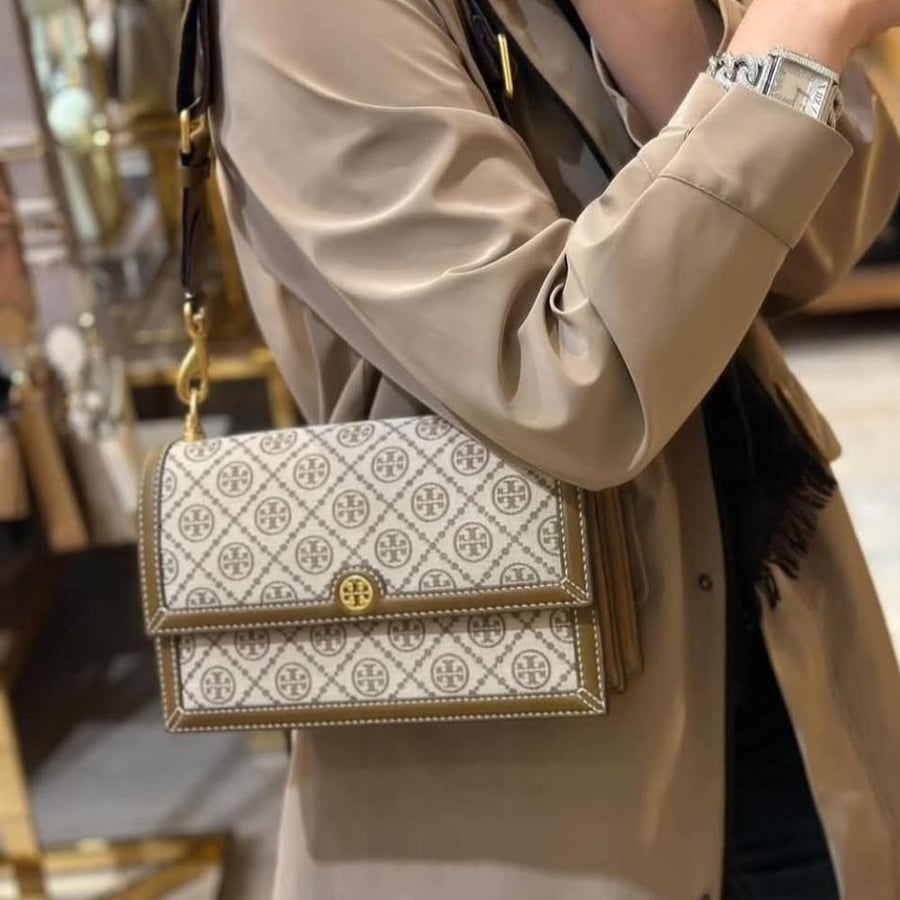 شنطة توري بيرش Tory Burch T Monogram Jacquard Shoulder Bag with TB Dustbag